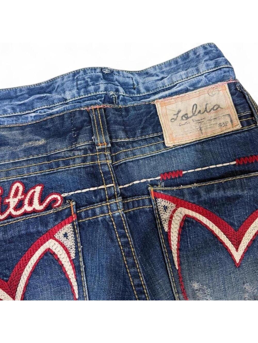 VINTAGE LOLITA DOUBLE WAIST REWORKED FLARED BOOTCUT DENIM - Picture 4 of 8